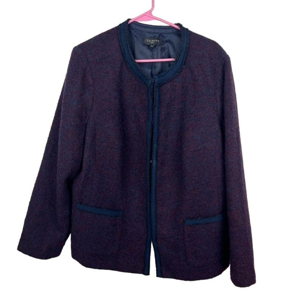 Talbots Blazer WOOL Tweed Red Blue Speckle Classic Waist Length Womens Size 18w